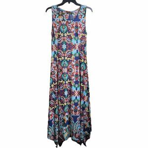 REBORN - Sleeveless Scoop Neckline Multi Floral Asymmetrical Summer Dress